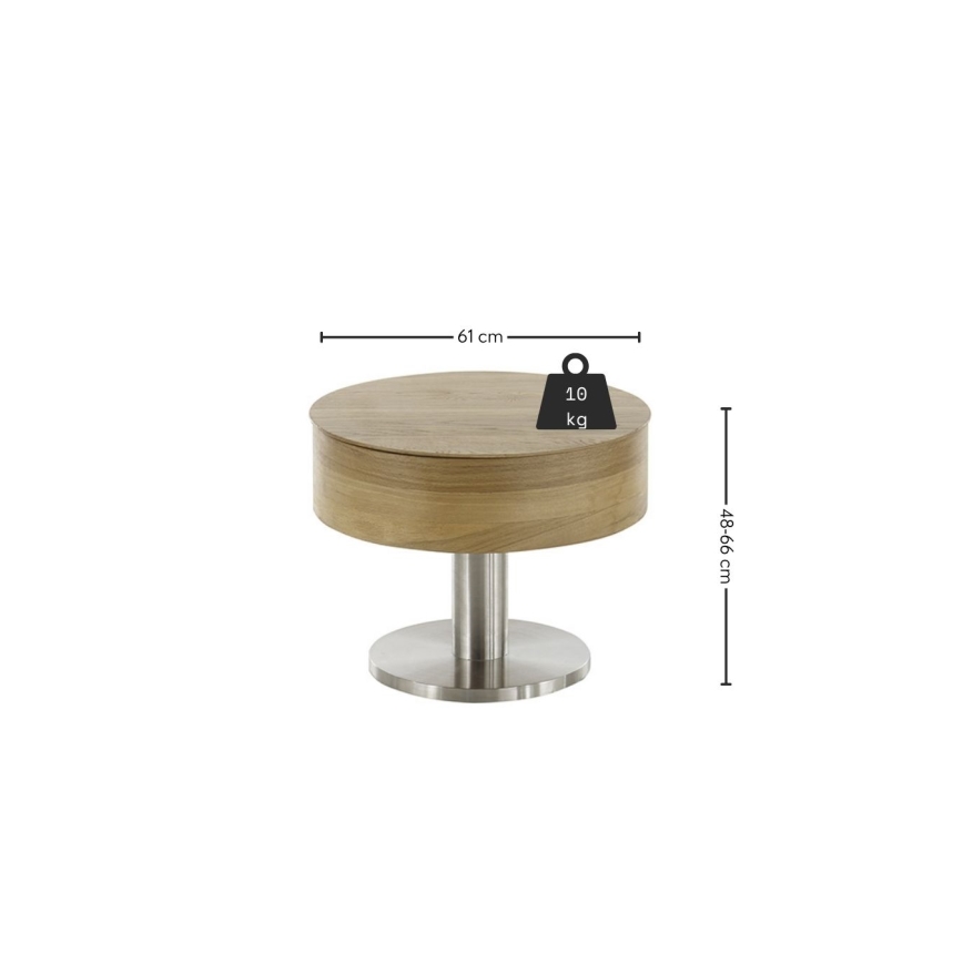 Măsuță de cafea ELEMENT cu blat rabatabil, Ø 60 cm, stejar/argintiu