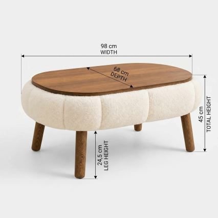 Măsuță de cafea FELPO 68x98 cm crem/nuc