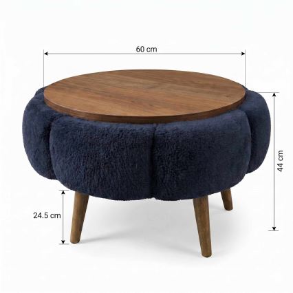 Măsuță de cafea FELPO, diametru 60 cm, albastru/nuc