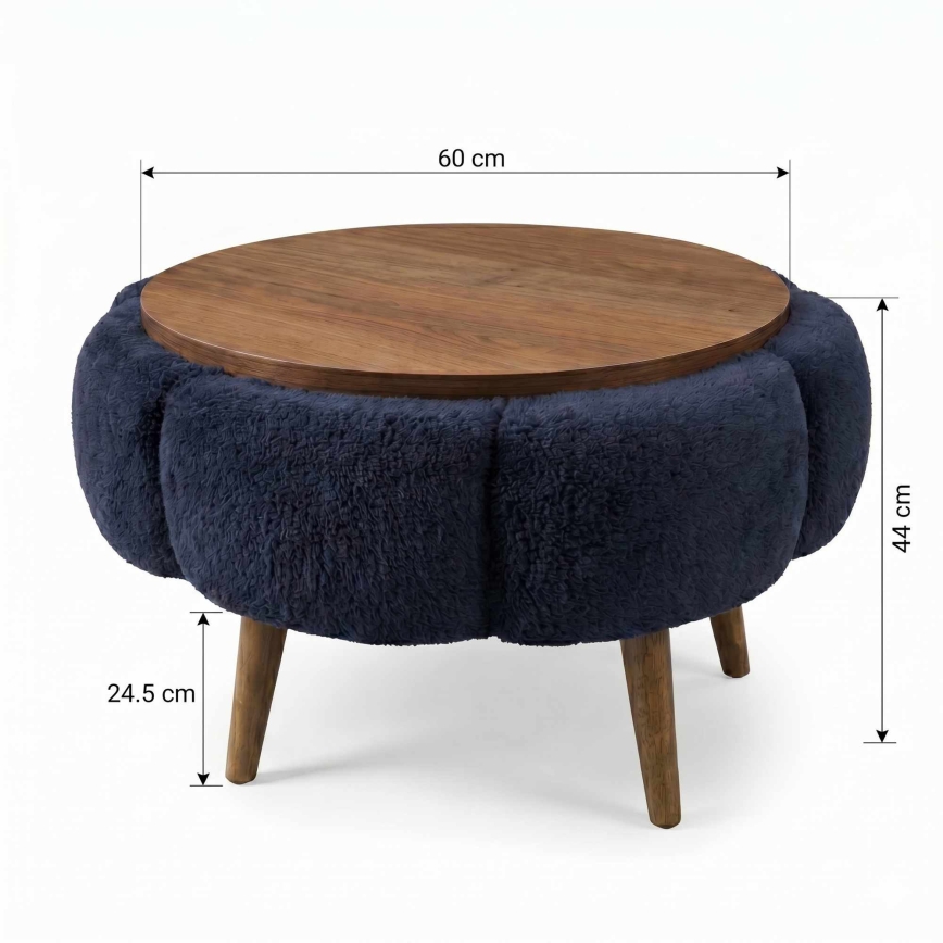 Măsuță de cafea FELPO, diametru 60 cm, albastru/nuc