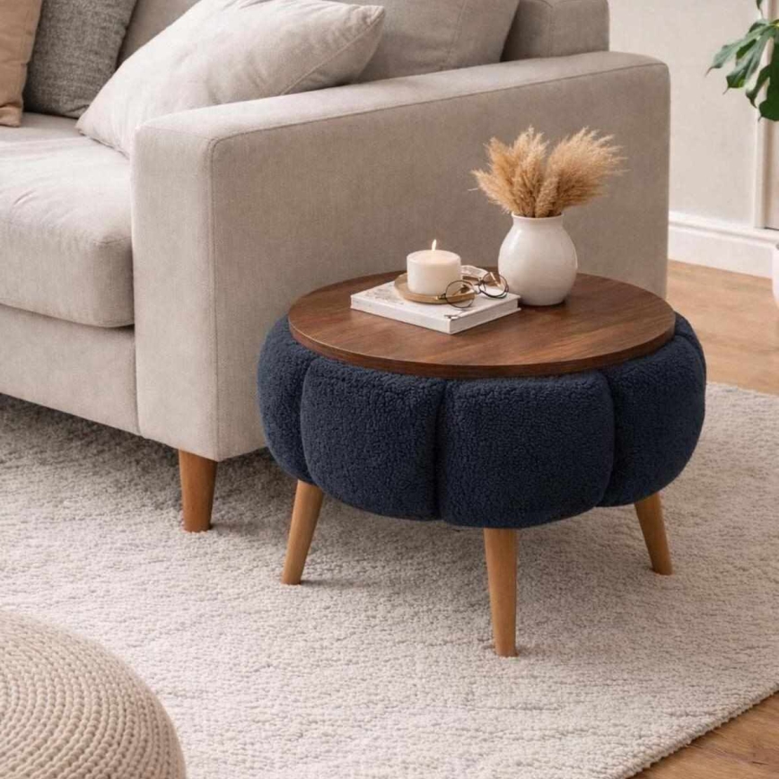 Măsuță de cafea FELPO Ø 45 cm albastru/nuc