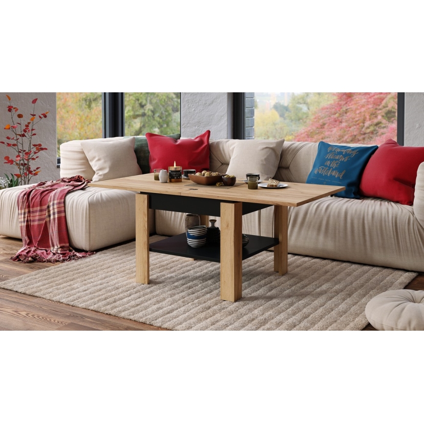 Măsuță de cafea pliabilă cu raft LIA stejar/negru