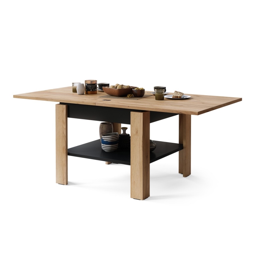 Măsuță de cafea pliabilă cu raft LIA stejar/negru