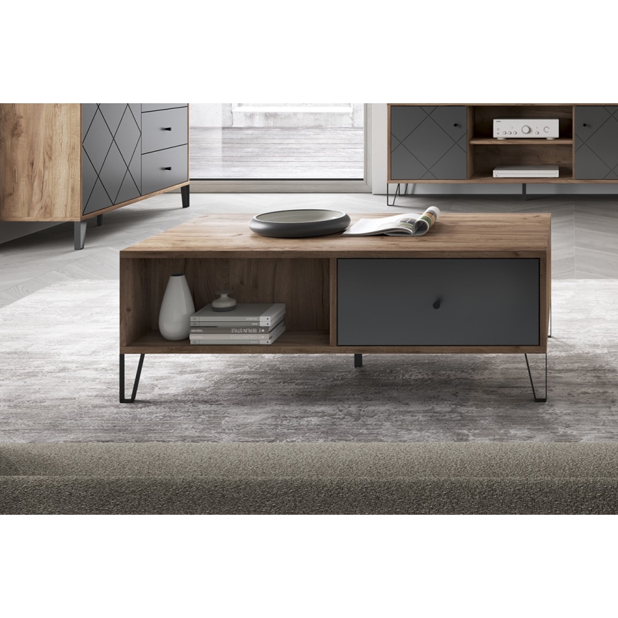 Măsuță de cafea SULA, stejar craft/negru