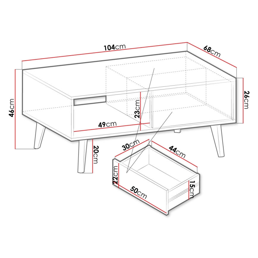 Măsuță de cafea WILLOW 46x104 cm negru/stejar artizan