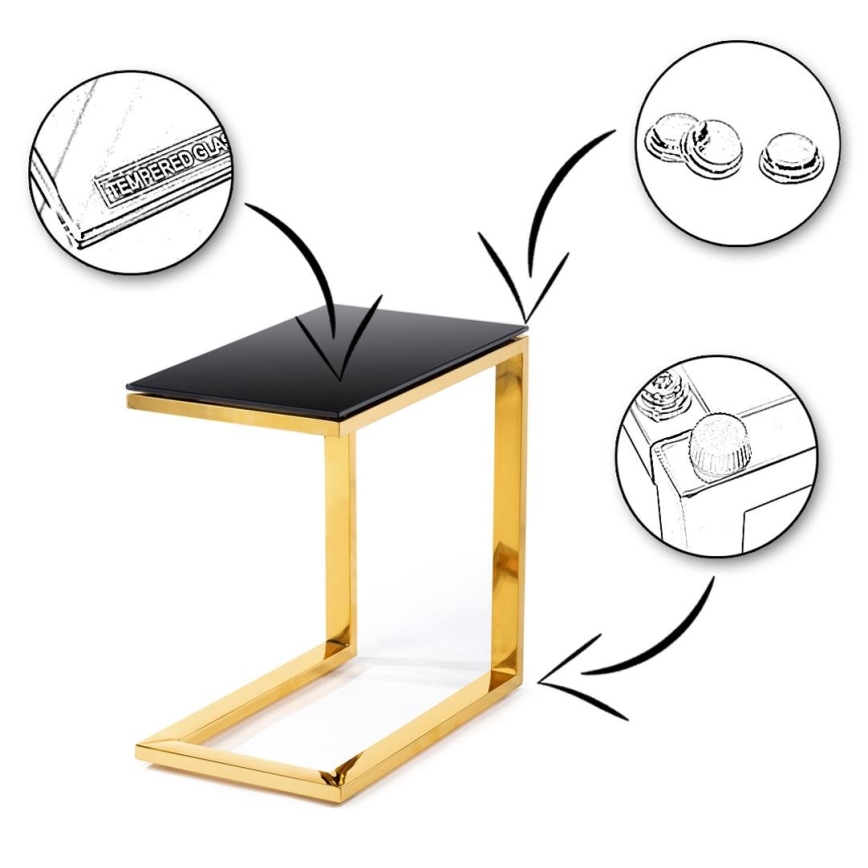 Măsuță laterală STIVAR 51x50 cm aurie/neagră