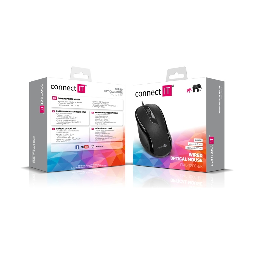 Maus cu fir CONNECT IT CMO-1200-BK 1000 DPI negru