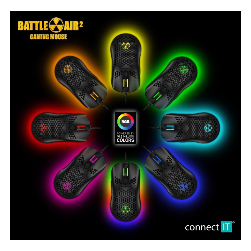 Maus LED RGB cu fir pentru jocuri video CONNECT IT CMO-5511-BK 200-12800 DPI negru