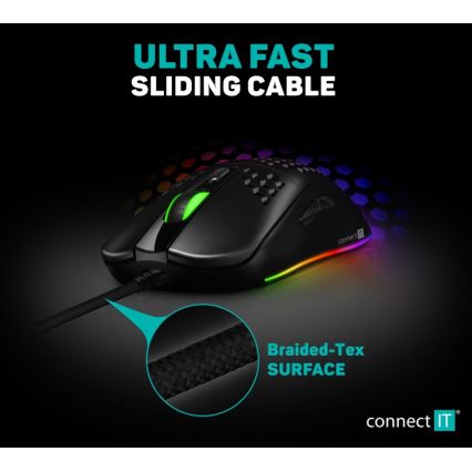 Maus LED RGB cu fir pentru jocuri video CONNECT IT CMO-5511-BK 200-12800 DPI negru