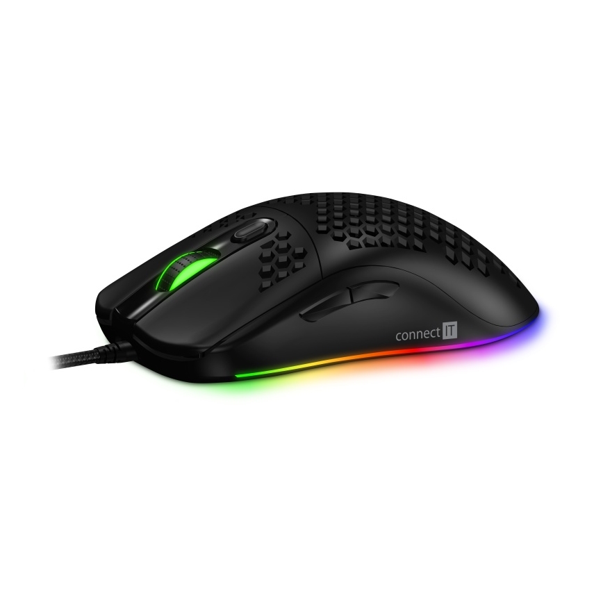Maus LED RGB cu fir pentru jocuri video CONNECT IT CMO-5511-BK 200-12800 DPI negru