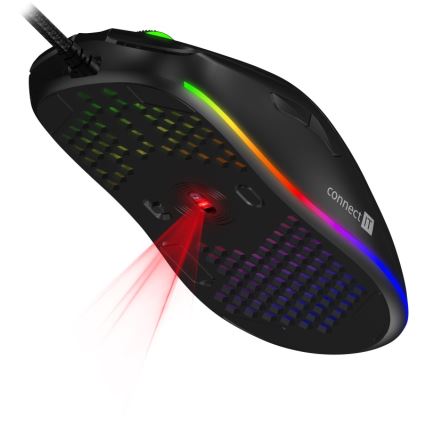 Maus LED RGB cu fir pentru jocuri video CONNECT IT CMO-5511-BK 200-12800 DPI negru