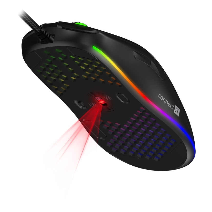 Maus LED RGB cu fir pentru jocuri video CONNECT IT CMO-5511-BK 200-12800 DPI negru