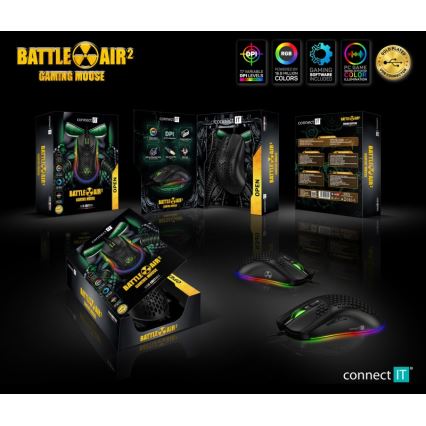 Maus LED RGB cu fir pentru jocuri video CONNECT IT CMO-5511-BK 200-12800 DPI negru