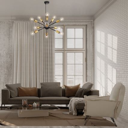 Maytoni T546PL-12B - Lustru pe cablu JACKSON 12xE27/7W/230V negru/auriu