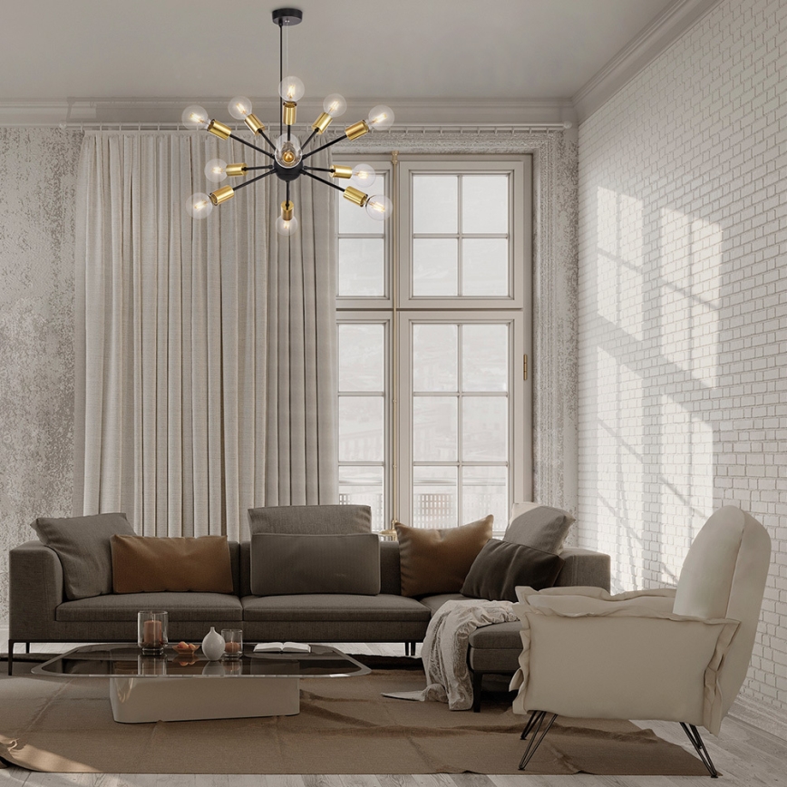 Maytoni T546PL-12B - Lustru pe cablu JACKSON 12xE27/7W/230V negru/auriu