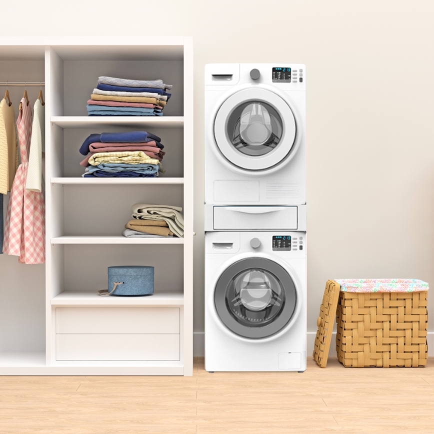 Meliconi 656112 - Piedestal cu sertar glisant pentru mașină de spălat și uscător, 28 L, alb