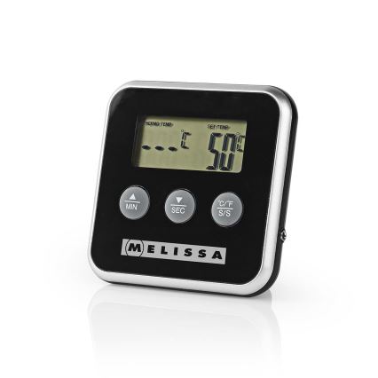 Melissa - Termometru pentru carne cu afișaj digital și cronometru, 0-250 °C, 1x AAA