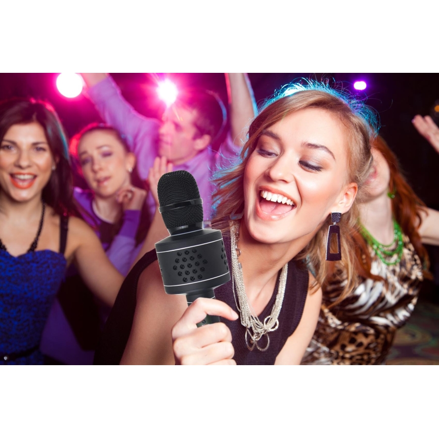 Microfon karaoke Bluetooth, 6W/5V, 1500 mAh, negru