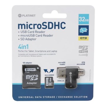 MicroSDHC 32GB 4 în 1 + adaptor SD + cititor de card microSD + adaptor OTG
