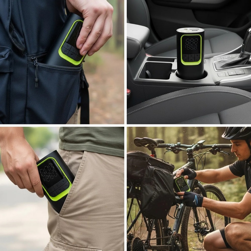 Mini compresor digital portabil 5 V, 8000 mAh, negru