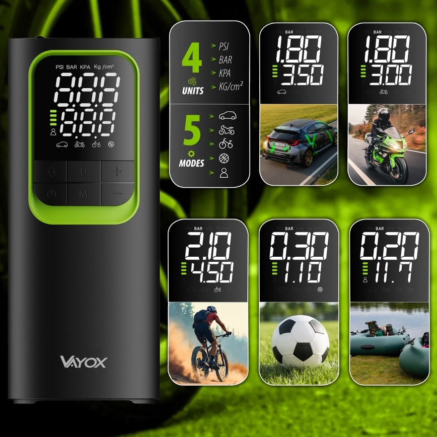 Mini compresor digital portabil 5 V, 8000 mAh, negru