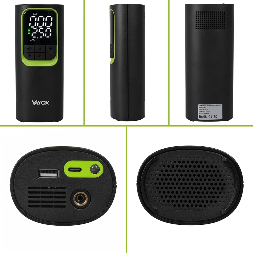 Mini compresor digital portabil 5 V, 8000 mAh, negru