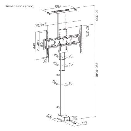 MK FLORIA MKF-19DM648 - Suport TV de podea pentru televizoare 37-65 negru SCHUKO + telecomandă