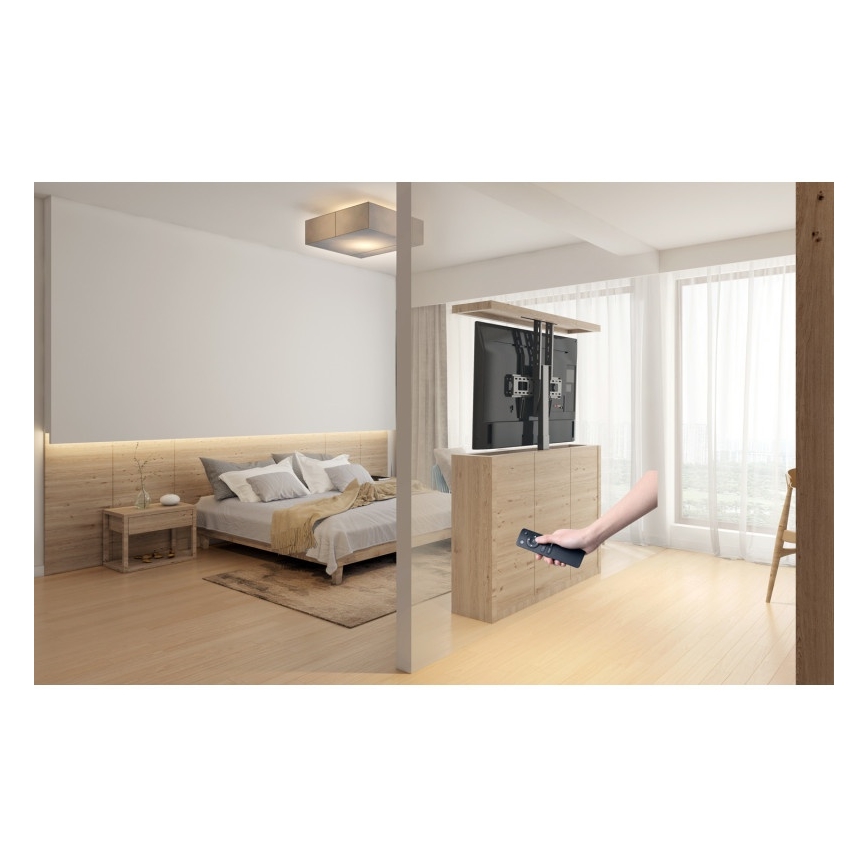 MK FLORIA MKF-19DM648 - Suport de podea pentru televizoare 37-65 negru SCHUKO + telecomandă