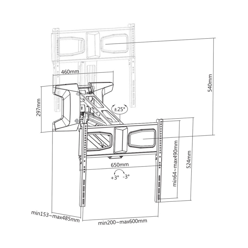 MK FLORIA MKF-21DM647 - Suport de perete articulat pentru televizoare de 70 negru + telecomandă