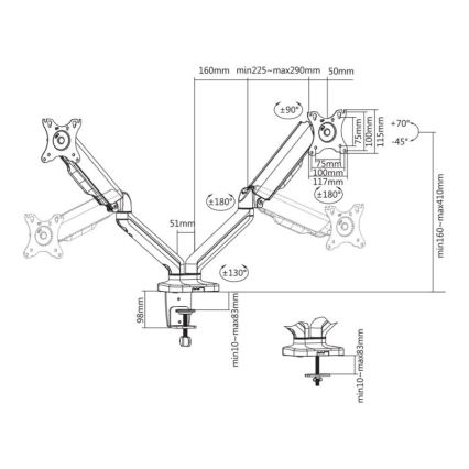 MK FLORIA MKF-21DP113S2 - Suport reglabil pentru 2 monitoare 32, negru