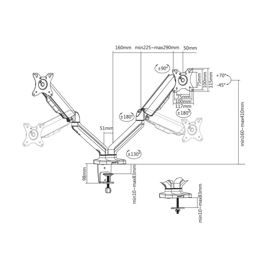 MK FLORIA MKF-21DP113S2 - Suport reglabil pentru 2 monitoare 32, negru
