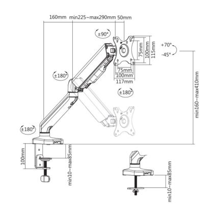 MK FLORIA MKF-21DP113S2 - Suport reglabil pentru monitor de 32 negru