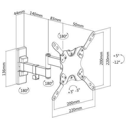 MK FLORIA MKF-21DP224 - Suport de perete pentru TV cu articulație, 46, negru
