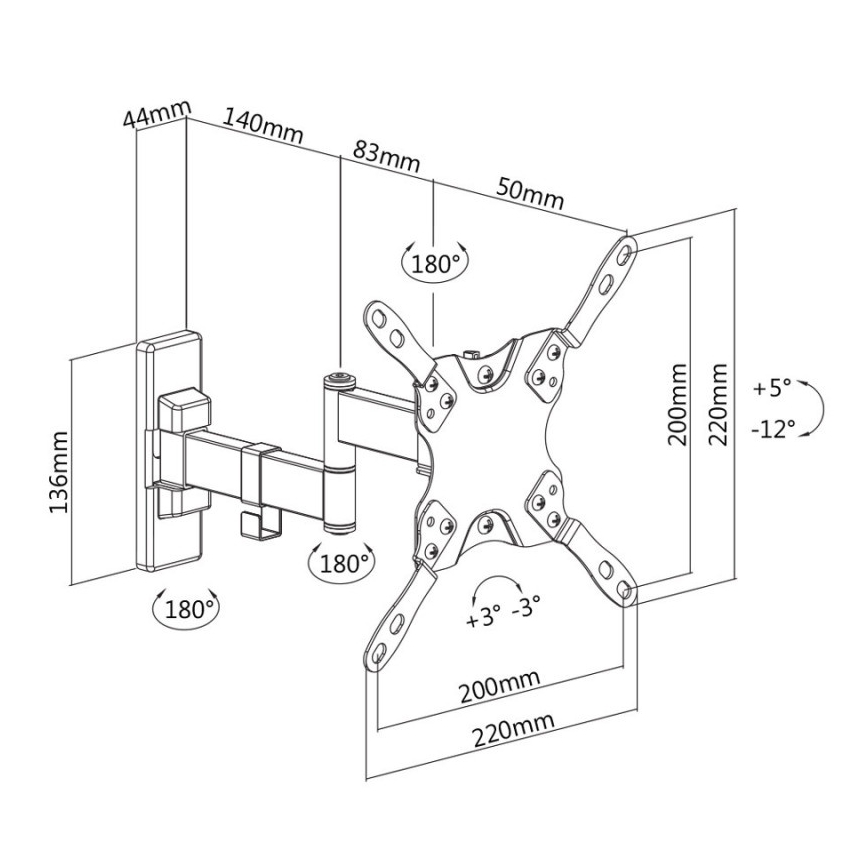 MK FLORIA MKF-21DP224 - Suport de perete pentru TV cu articulație, 46, negru