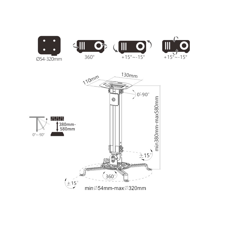 MK FLORIA Superior SUPSTV013 -  Suport de tavan pentru proiector negru