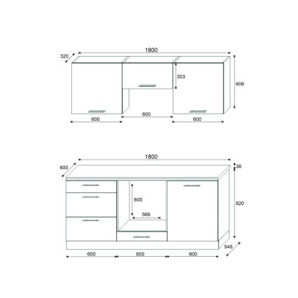 Mobilă de bucătărie CELESTE 180 cm, alb lucios