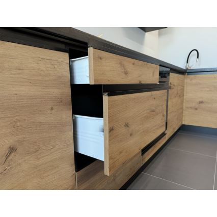 Mobilă de bucătărie MARINA 180 cm, stejar craft/negru lucios