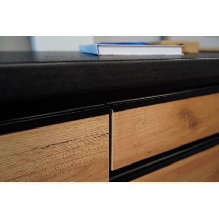 Mobilă de bucătărie MARINA 180 cm, stejar craft/negru lucios