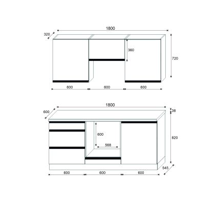 Mobilă de bucătărie MARINA 180 cm, stejar craft/negru lucios
