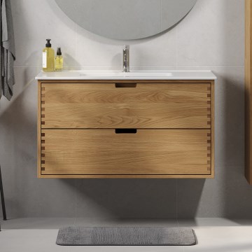 Mobilier de baie cu lavoar GRIBSKOV 100 cm bej/stejar/alb