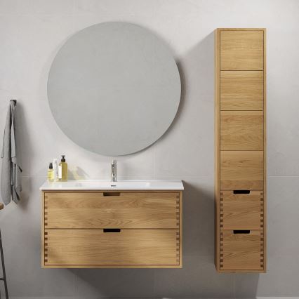 Mobilier de baie cu lavoar GRIBSKOV 100 cm bej/stejar/alb