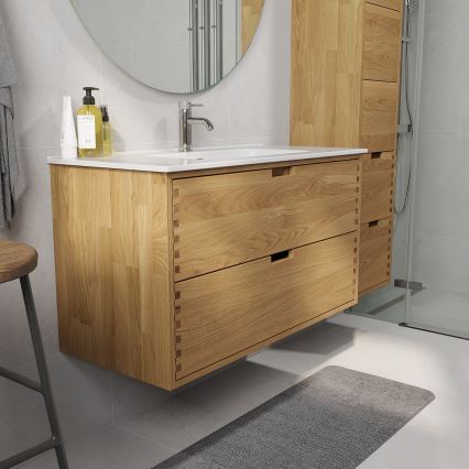 Mobilier de baie cu lavoar GRIBSKOV 100 cm bej/stejar/alb