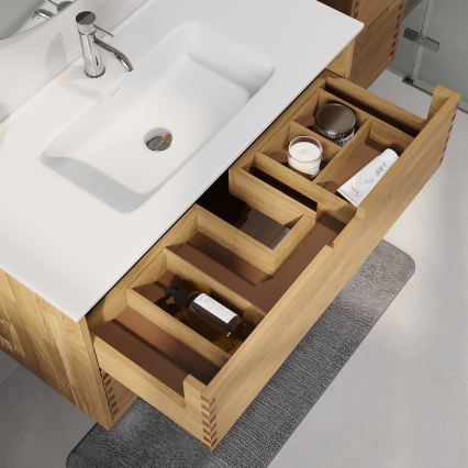 Mobilier de baie cu lavoar GRIBSKOV 100 cm bej/stejar/alb