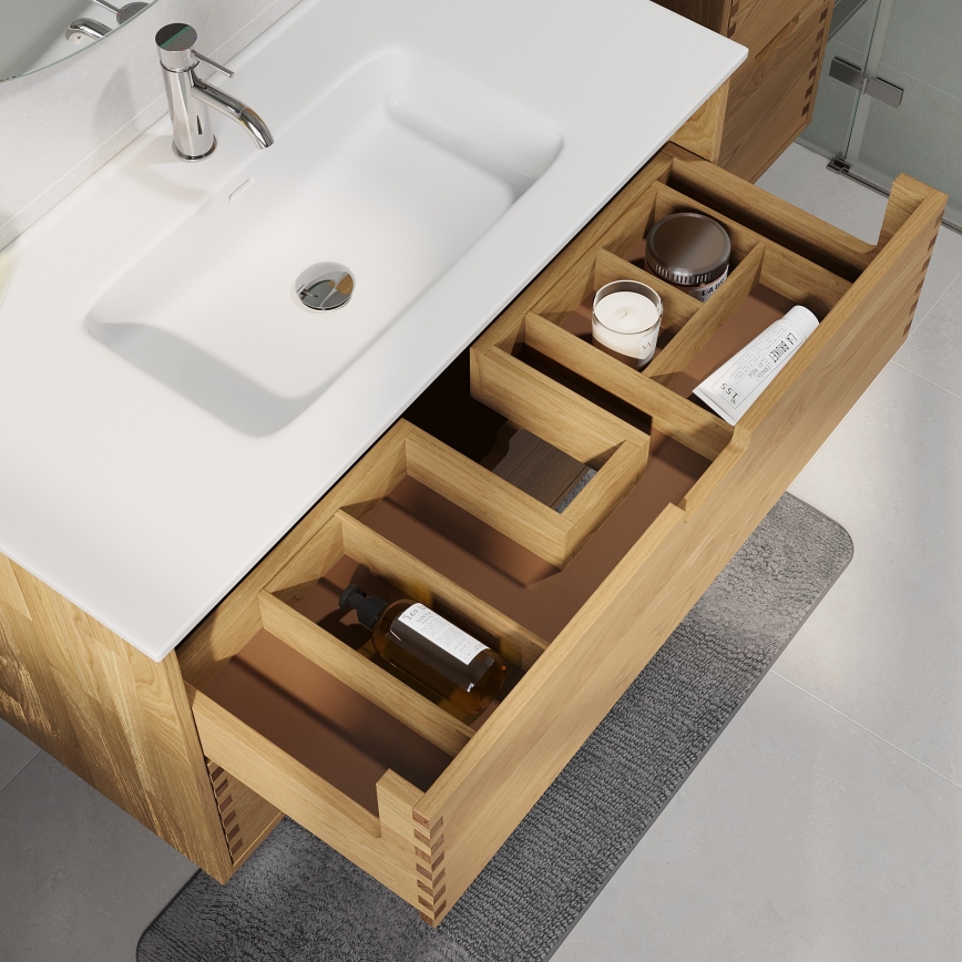Mobilier de baie cu lavoar GRIBSKOV 100 cm bej/stejar/alb