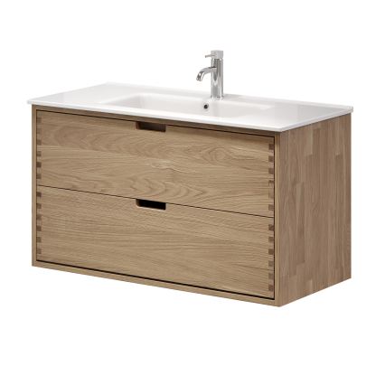 Mobilier de baie cu lavoar GRIBSKOV 100 cm bej/stejar/alb
