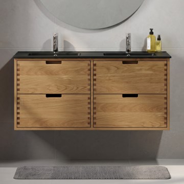 Mobilier de baie cu lavoar GRIBSKOV, 120 cm, bej/stejar/negru