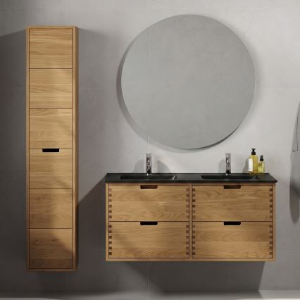 Mobilier de baie cu lavoar GRIBSKOV, 120 cm, bej/stejar/negru