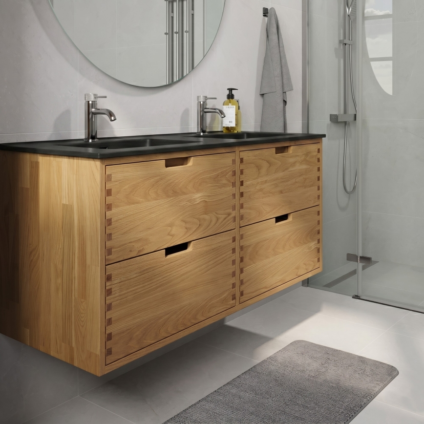 Mobilier de baie cu lavoar GRIBSKOV, 120 cm, bej/stejar/negru