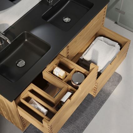 Mobilier de baie cu lavoar GRIBSKOV, 120 cm, bej/stejar/negru