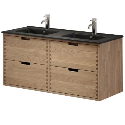 Mobilier de baie cu lavoar GRIBSKOV, 120 cm, bej/stejar/negru